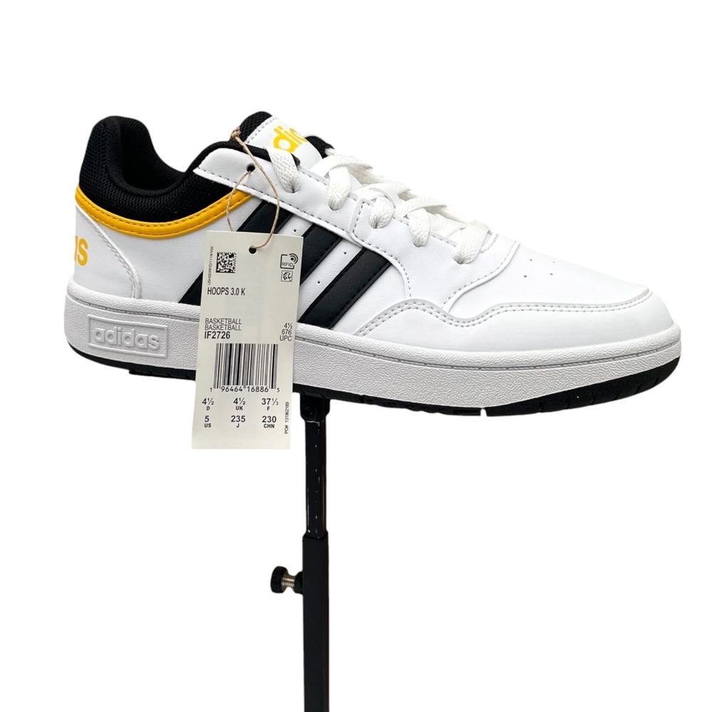 Adidas Hoops 3.0 Youth Boys Girls Basketball Sneaker Size 5 White Black‎ Yellow